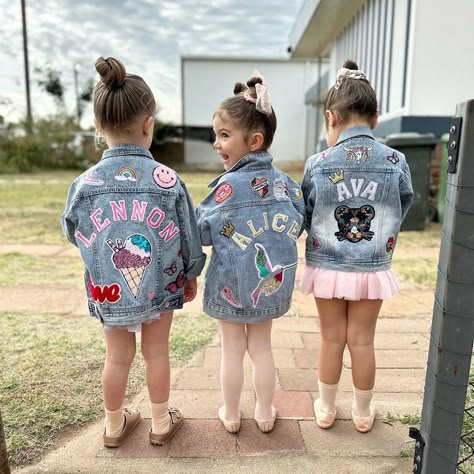 Name Jean Jacket, Iron On Denim Jacket, Kids Jean Jacket With Patches, Diy Patch Denim Jacket, Girls Jean Jacket With Patches, Denim Jacket With Patches Diy, Denim With Patches, Personalised Denim Jacket, Patches Jean Jacket