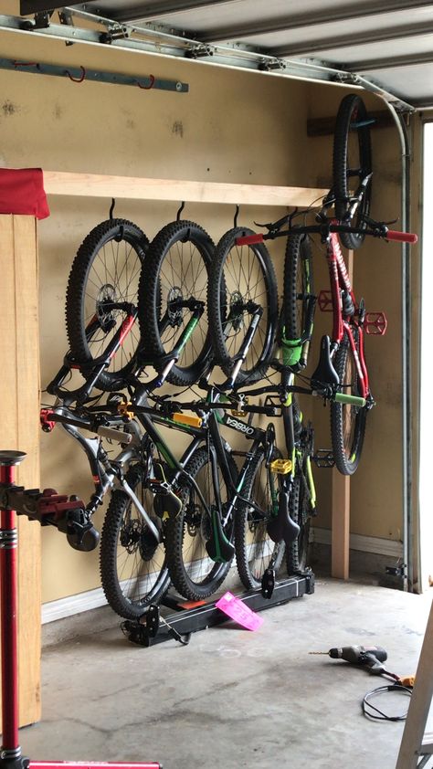 Bicycle Storage Shed, Garage Storage Inspiration, Bike Storage Garage, Garage Organisation, Storage Shed Organization, Pavers Backyard, Garage Bike, Garage Remodel, Garage Organize