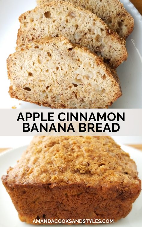 Banana Apple Recipes, Apple Banana Bread, Cinnamon Banana Bread, Delicious Banana Bread, Apple Bread Recipe, Bread Dishes, Banana Bread Recipe Moist, Yummy Fall Recipes, Apple Bread