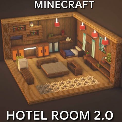 Minecraft Hotel Lobby Interior Design, Minecraft Hotel Room Ideas, Hotel Ideas Minecraft, Minecraft Hotel Ideas, Minecraft Hotel Room, Minecraft Bunker Ideas, Hotel In Minecraft, Minecraft Hotels Ideas, Minecraft Room Ideas In Game