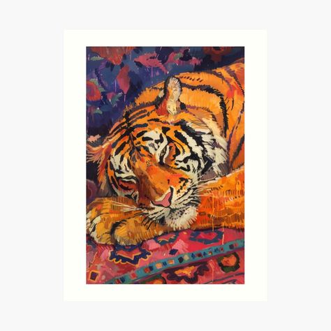 Get my art printed on awesome products. Support me at Redbubble #RBandME: https://www.redbubble.com/i/art-print/Matisse-Inspired-Tiger-Print-by-GloomCompany/158838087.1G4ZT?asc=u Eclectic Paintings, Matisse Inspired, Tiger Art, Fauvism, A Tiger, Art Colorful, Tiger Print, Henri Matisse, Print Poster