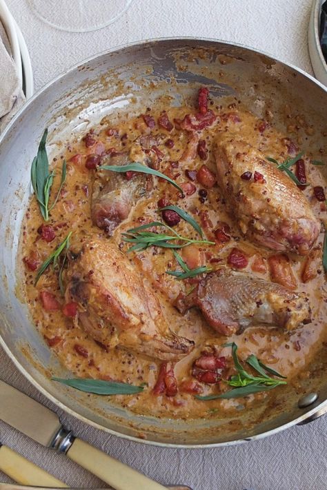 This recipe is rich, comforting and the perfect way to use these delicious little birds. Jointing the partridge brings the opportunity to cook the legs and breasts for different lengths of time, ensuring that every piece is perfectly cooked. Partridge Recipes Cooking, Partridge Recipes Slow Cooker, Partridge Recipes, How To Cook Partridge, Grouse Breast Recipe, Oven Roasted Pheasant Recipes, Partridge Rock Chicken, Partridge Recipe, Roast Pheasant