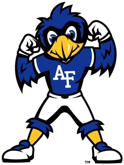 Air Force Falcons Logo Mascot Logo (2021-Pres) - Youth-focused logo called The Bird. Debuted in June 2021, features a friendly design similar to the costumed mascot seen on their sidelines. SportsLogos.Net Eagle Mascot Design, Eagles Mascot, Bird Mascot, Falcons Logo, Sports Mascot, Falcon Logo, Eagle Mascot, Design Camp, Logo Mascot