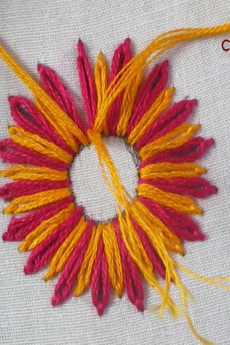 Super easy long lazy daisy stitch flower embroidery🌻#reels #reelsfb #embroidery #tutorial #datenight | SR Embroidery | Sheaf Stitch Embroidery Design, Lazy Daisy Embroidery Design, Daisy Embroidery Design, Daisy Stitch, Daisy Embroidery, Lazy Daisy Stitch, Embroidery Tutorial, Embroidery Motifs, Hand Embroidery Art