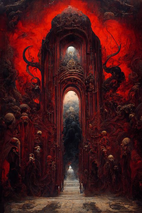 The Gates of Hell [Midjourney AI] : Diablo Hell Aesthetic, Myths & Monsters, Dark Castle, Gates Of Hell, Gothic Fantasy Art, 다크 판타지, Beautiful Dark Art, Fantasy Art Landscapes, Dark Places