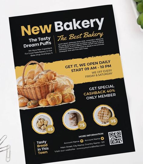 Tasty Bakery Flyer Template AI, Vector EPS Bakery Flyer, Company Flyer, Creative Advertising Design, Best Bakery, Home Bakery, Flyer Design Templates, Bake Shop, Creative Packaging Design, Food Menu