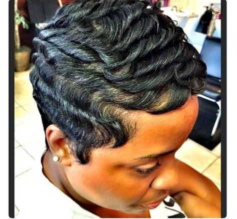 Finger Waves Are The Hottest Trend In Hair - 8 Women Rocking Gorgeous Finger Waves - Black Hair Information Pixy Hairstyles, Boss Hairstyles, Short Hairdo, Finger Waves Short Hair, 27 Piece, Finger Wave Hair, Black Hair Short Cuts, Finger Waves, Short Sassy Hair