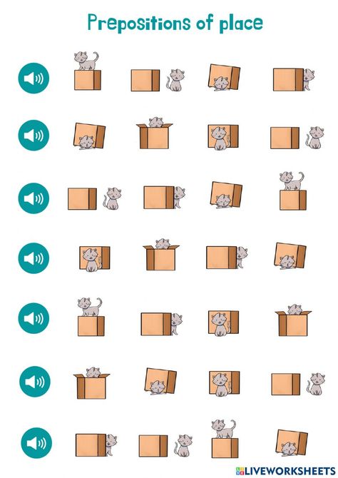 Prepositions of place interactive activity for Elementary. You can do the exercises online or download the worksheet as pdf. Preposition Of Place Worksheet, Prepositions Game, Prepositions Kindergarten, Prepositions Activities, Prepositions Worksheets, Preposition Activities, Preposition Worksheets, 1st Grade Activities, First Grade Phonics