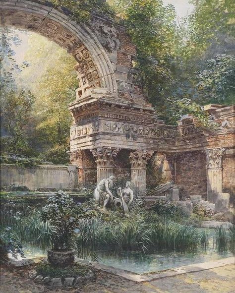 Roman Ruins Painting, Ancient Carthage, Greek Buildings, Ancient Garden, Roman Garden, Greek Paintings, Introduction Video, Ruined City, Roman Ruins