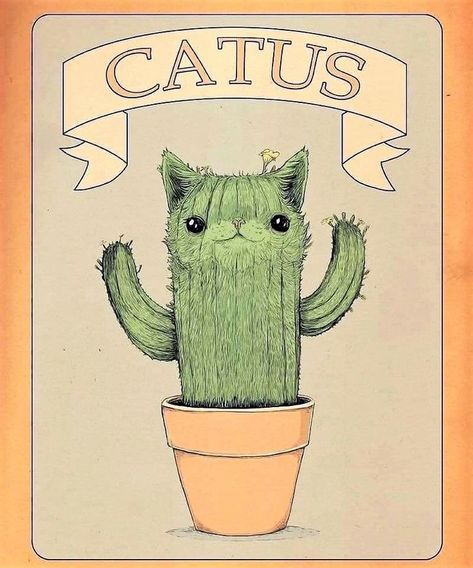 Blank Stare, Cat Cactus, Cactus Cat, Cat Lounge, Cat Plants, Consciousness Art, Alley Cat, Cactus Art, Cat Art Print