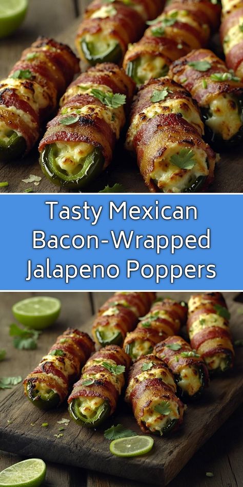 These Tasty Mexican Bacon-Wrapped Jalapeno Poppers are the perfect blend of spicy and savory. Each jalapeno is stuffed with a creamy mixture, then wrapped in crispy bacon and baked to perfection. Ideal for parties or a fun appetizer, they bring a zesty kick to any gathering. Trust me, they won’t last long on the table! Stuff Jalapeno Peppers Bacon Wrapped, Stuffed Jalapeno Peppers Bacon Wrapped, Jalapeno Poppers Bacon Wrapped, Jalapenos Poppers, Jalapeno Bacon Wrapped, Shrimp Jalapeno Poppers, Jalapeño Poppers Recipe, Stuffed Jalapenos, Homemade Banana Pudding Recipe