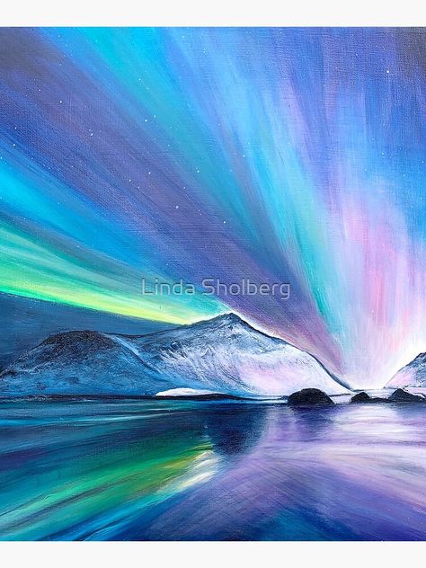 Northern Lights Drawing, Northern Lights Painting Watercolors, Northern Lights Painting Acrylic, Northern Lights Acrylic Painting, Watercolor Northern Lights, Painting Ideas Easy Simple, Contemporary Landscapes, Northern Lights Art, Painting Ideas On Canvas Easy