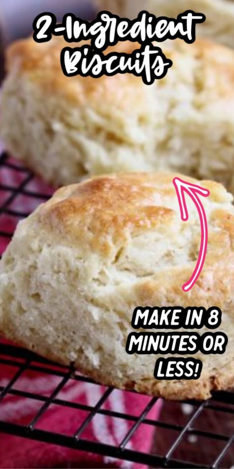 Easy 2-ingredient Biscuits you can make in 8 minutes or less! Two Ingredient Biscuits, 2 Ingredient Biscuits, Easy Biscuits, Best Biscuit Recipe, Easy Homemade Biscuits, Easy Biscuit, Homemade Biscuits Recipe, Easy Biscuit Recipe, 2 Ingredient Recipes