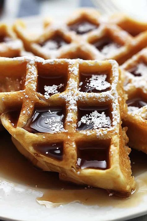 Super fluffy and rich dutch cream waffles - JUST 4 INGREDIENTS! Greek Yogurt Waffles, Dutch Waffles, German Pancakes Recipe, Breakfast Waffles, What's For Breakfast, Whipping Cream, Waffle Recipes, Pancakes And Waffles, Breakfast Food