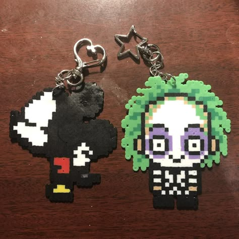 Ruby Starr Christian on Instagram: “Another cute order! #mickeymouse #beetlejuice #perlerbeads #perler #perlerbeadart #mickeyperler #beetlejuiceperler” Perler Bead Beetlejuice, Scary Perler Bead Patterns, Beetlejuice Perler Beads, Beetlejuice Perler Bead Patterns, Beetlejuice Pixel Art, Y2k Perler Beads, Beetlejuice Perler, Alpha Crochet, Hama Disney