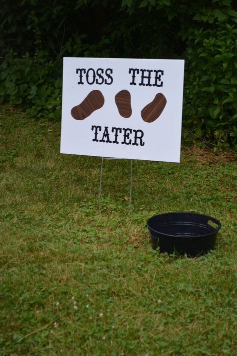 Toss the Tater - small red potatoes tossed in a bucket Farm Party Games, Farm Parties, Grocery Games, To The Infinity And Beyond, Hillbilly Party, John Deere Birthday Party, John Deere Birthday, Trash Party, Tractor Birthday Party