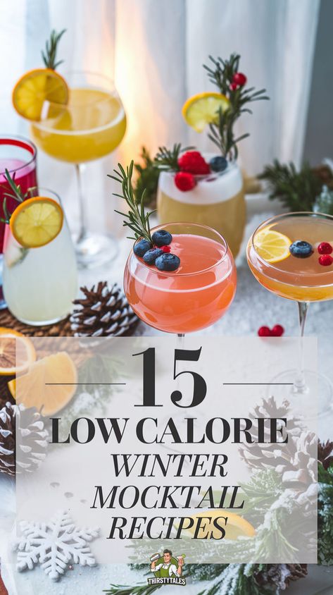 "Discover 15 delicious low calorie winter mocktail recipe ideas for guilt-free indulgence! These healthy holiday beverages are perfect for festive gatherings, offering a refreshing twist on traditional drinks. Enjoy our winter mocktail ideas that are not only tasty but also light on calories. Elevate your celebrations with these festive non-alcoholic drinks that everyone will love. Cheers to flavorful winter drink recipes that keep you feeling great!" Cute Nonalcoholic Drinks, Dry January Mocktail, Non Alcoholic Drinks Winter, Mocktails Non Alcoholic Low Calorie, Low Carb Mocktail Recipe, Mocktails Low Calorie, Winter Mocktails Non Alcoholic Healthy, Light Drinks Alcohol, Warm Non Alcoholic Drinks For Winter