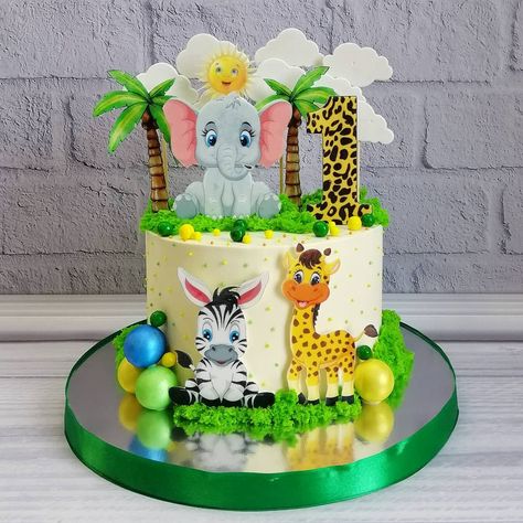 Animals Cake Design, Animal Theme Cake, Jungle Theme Cake, Jungle Theme Cakes, Safari Animals Birthday, Baby Animal Drawings, 60th Birthday Cakes, 3rd Birthday Cakes, Newborn Baby Photoshoot