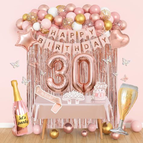 PRICES MAY VARY. 30th Birthday Decorations for Her: This elegant rose gold party decorations kit contains 1pcs table cloth, 1pcs birthday crown, 1pcs birthday sash, 2pcs foil fringe curtains, 1pcs happy birthday banner, 1pcs birthday cake topper, 12pcs butterfly wall decor, 6pcs rose gold foil balloons(32"number 30/wine/10"star/10"heart/champagne bottle), 12"rose gold/gold confetti balloons(6pcs), 10"white/pink/pearl rose gold/metallic gold/metallic rose gold balloons(42pcs) and 2pcs balloon too Cake Topper Butterfly, Birthday Decorations For Women, Gold Birthday Decorations, Fringe Curtains, Rose Gold Party Decor, Foil Number Balloons, 30th Birthday Decorations, Pink Happy Birthday, 50th Birthday Decorations