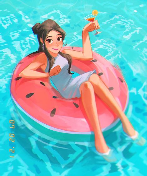 Swimming Pool Drawing, Swimming Cartoon, Pool Drawing, Pool Poses, Pool Art, Girly Wall Art, Couple Illustration, Cool Poses, Illustration Artwork