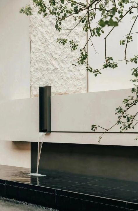 Outdoor Wall Fountains, Modern Water Feature, Water Fountain Design, Modern Fountain, Zen Garden Design, Fountain Design, Water Fountains Outdoor, Aesthetic Space, Wall Fountain