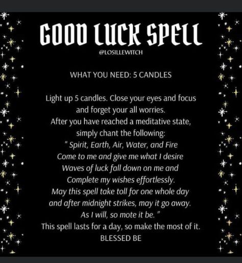 Spells For Positive Outcome, Spell For Bad Luck, Quick Good Luck Spell, Spell For Good Luck On Exam, Spells To Give Someone Bad Luck, Change Of Luck Spell, Full Moon Prosperity Spell, Essential Oil Blends For Colds, Dark Magic Spells