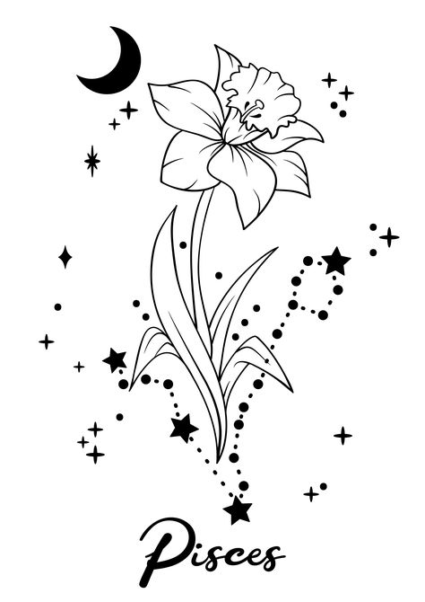 Pisces Tattoo Flowers, Pisces Birth Flower, Pisces Flower Tattoo Birth Month, Virgo Drawings, Gothic Flowers Tattoo, Pisces Flower, Virgo Flower, Unique Butterfly Tattoos, Gemini And Pisces