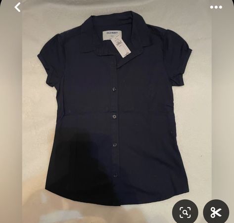 Navy Blue Button Up, Hostess Outfit, 6th Form Outfits, Sixth Form Outfits, Money Shirt, Elegant Tops, Sixth Form, Navy Blue Shirt, Fitted Blouse