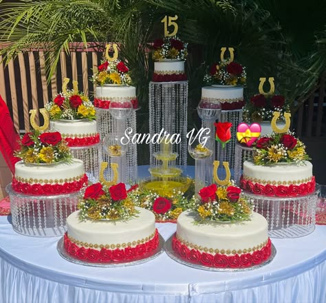 Red And Gold Quinceanera Cakes, Charro Quinceanera Cakes, Charro Cakes, Charro Cake, Red Quince Theme, Cake Quinceanera, Quinceañera Cakes, Red Quinceanera Ideas, Purple Desserts