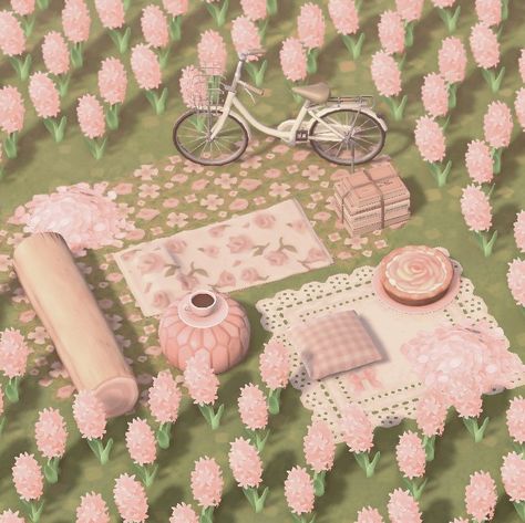 Animal Crossing Island Ideas Fairycore, Acnh Pink Flower Design, Acnh Pink Interior, Acnh Pink Villager, Animal Crossing Flower Path Code, Acnh Pink Aesthetic, Pink Cottage Core Animal Crossing, Acnh Pink Dirt Path, Acnh Pink Springcore