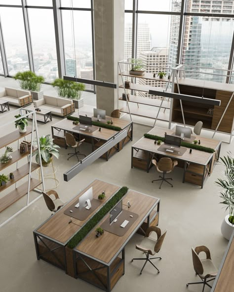 Open Office Designs, Modern Open Office Design, Open Office Space Design, Open Concept Office Design, Business Office Aesthetic, Open Office Workstations, Office With Windows, Office Open Space, Modern Office Spaces