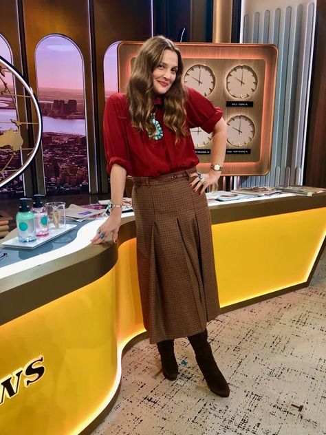 Drew's Dressing Room - Week of October 4, 2021 | The Drew Barrymore Show Drew Barrymore Style Casual, Drew Barrymore Outfits, Drew Barrymore Style, Celine Boots, Drew Barrymore Show, Givenchy Boots, Saint Laurent Boots, Cowgirl Couture, Hippie Cowgirl