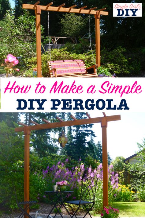 Follow this simple tutorial to make your own free-standing pergola for your patio.  With these easy DIY plans, you can turn your yard into a beautiful outdoor living space on a budget. Free Standing Pergola, Pergola Diy, Beautiful Outdoor Living Spaces, Cheap Pergola, Pergola Swing, Building A Pergola, Pergola Lighting, Outdoor Remodel, Pergola Attached To House