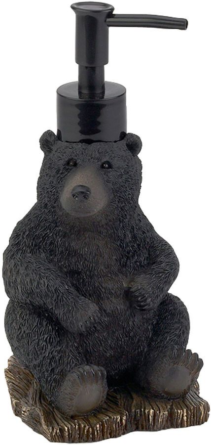 Avanti Black Bear Lodge Soap Dispenser Bear Bathroom Decor, November Decor, Animal Bathroom Decor, Black Bear Decor, Luxury Bath Rugs, Woodland Cabin, Running Bear, Dispenser Design, Bear Recipes