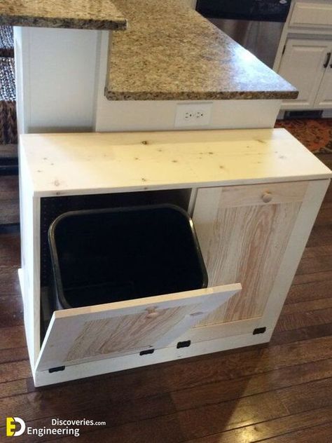 Doggie Station, Kitchen Trash Can Ideas, Hidden Trash Can Kitchen, Kitchen Garbage Can Storage, Modern Kitchen Trash Cans, Trash Can Ideas, Kitchen Garbage Can, Hide Trash Cans, Alteration Shop