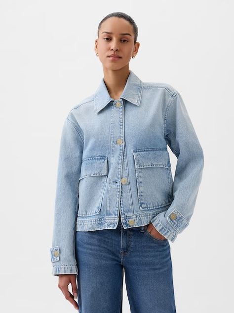 Women's Jackets, Coats, & Outerwear | Gap Denim Utility Jacket, Utility Shirt, Cozy Coats, Gap Jacket, Gap Jackets, Gap Denim, Jacket Buttons, Utility Jacket, The Gap