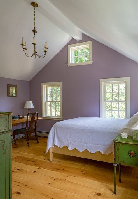 Purple Farmhouse Blends Old and New - Town & Country Living Farmhouse Purple Bedroom, Pale Purple Bedroom, Purple Cottagecore Bedroom, Purple Farmhouse Bedroom, Lavender Bedroom Ideas For Women, Dusty Purple Bedroom, Purple Walls Bedroom Ideas, Purple Bedroom Paint, Melody Bedroom