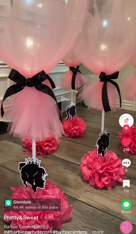 Barbie Head Centerpiece, Barbie Dance Camp Ideas, Barbie Theme Centerpieces, Barbie Centerpieces Ideas Birthdays, Barbie Table Centerpiece, Barbie Party Centerpieces, Barbie Table Decorations, Barbie Centerpieces Ideas, Sleepover Themes