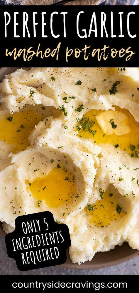 These Easy Garlic Mashed Potatoes are a hit at any holiday table! Garlic adds a flavorful twist to this classic side dish. Loved by the whole family, they're the ultimate comfort food and perfect for vegetarian guests too! Gouda Mashed Potatoes, Mashed Potatoes With Sour Cream, Best Garlic Mashed Potatoes, Potatoes With Sour Cream, Garlic Mashed Potatoes Easy, Sour Cream Mashed Potatoes, Garlic Mashed Potatoes Recipe, Creamy Garlic Mashed Potatoes, Easy Mashed Potatoes