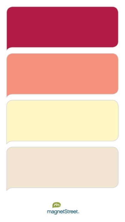 Wine, Coral, Butter, and Champagne Wedding Color Palette - custom color palette created at MagnetStreet.com Champagne Color Palette, Custom Refrigerator, Champagne Wedding Colors, Gold Wedding Colors, Wedding Color Trends, Teal Coral, Teal Wedding, Coral Wedding, Wedding Color Palette