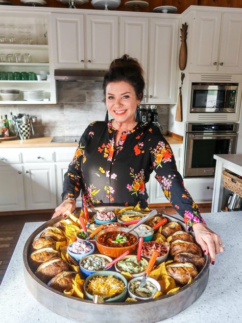 Dinner Board Archives - Page 2 of 3 - Reluctant Entertainer Baked Potato Dinner, Russet Potato Recipes, Sweet Potato Dinner, Dinner Board, Baked Potato Bar, Chili Toppings, Potato Bar, Potato Dinner, Herb Butter