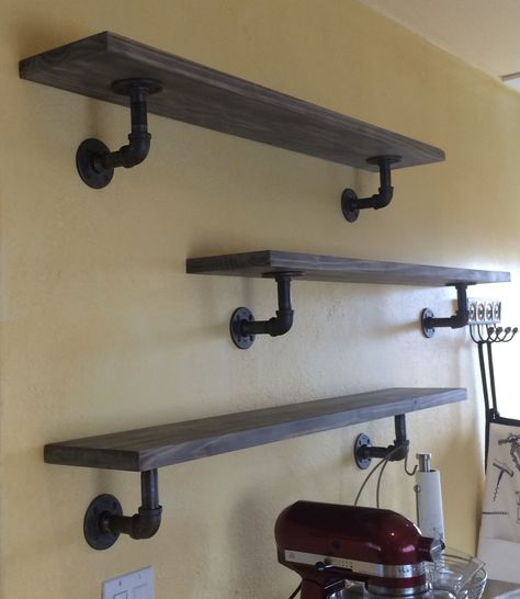 Industrial Shelf, Shelf Above Sink, Bar Shelf Ideas, Diy Closet Shelves, Industrial Pipe Furniture, Industrial Pipe Shelves, Laundry Room Shelves, Pipe Shelves, Diy Kitchen Storage