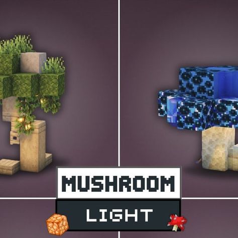 Graysun | Minecraft Builds on Instagram: "🍄Mushroom Lanterns- Minecraft 👉 Comment "Download" for my Patreon Link  Instead of using Lantern designs or hidden light sources under carpets to spawnproof you village/town. Use these fun Mushroom design to lightup your beloved project !  These shrooms are part of the Village Pack of the SporeWood Forest on Patreon.  If you want to Watch the progress of the village, catch my Twitch streams ! -> GraySun8151  ---------------------------------------------------------------- 🔹️Shaders and Resources pack used  Complementary (Shader) Better leaves - Jermsyboi (resources pack)  #minecraft #minecraftbuilds #minecraftbuild" Mushroom Lanterns, Minecraft Lore, Minecraft Mushroom, Minecraft Cottagecore, Hidden Light, Lantern Designs, Mushroom Lights, Lantern Design, Minecraft Builds