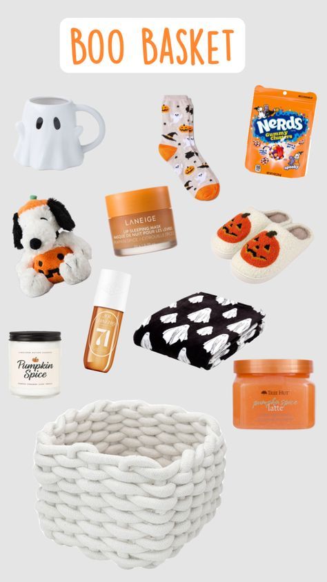 halloween ideas, fun things to add in your basket- ideas for friends to do with each other. Basket Ideas For Best Friend, Boo Basket Ideas For Best Friend, Fall Basket Ideas, Halloween Boo Basket, Cute Baskets, Boo Basket Ideas, Fall Gift Baskets, Halloween Gift Baskets, Girly Christmas Gifts