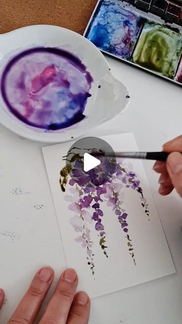 Wisteria Watercolor, Watercolor Cards Ideas, Diy Large Wall Art, Watercolor Art Diy, Watercolor City, Watercolor Flowers Tutorial, Watercolor Video, Watercolor Tips, Loose Watercolor