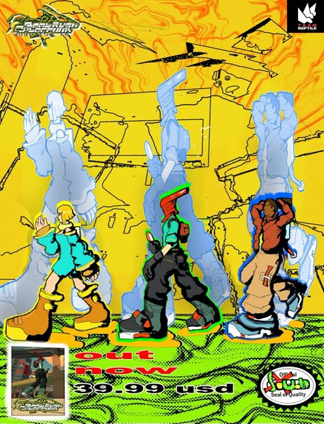 Bomb Rush Cyberfunk Pfp, Bomb Rush Cyberfunk Fanart, Art Club Projects, Retro Games Poster, Jet Set Radio, 2000s Art, Graffiti Style Art, Swag Art, Art Folder