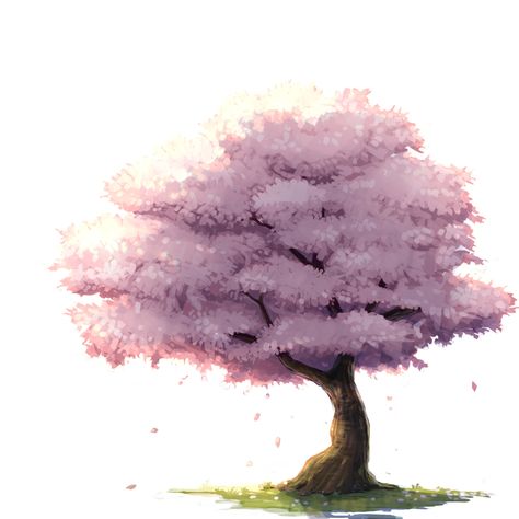 Sakura Cherry Blossom Drawing, Tree Blossom, Anime Sakura Tree, Japanese Tree Art, Sakura Tree Art, Sakura Tree Drawing, Sakura Tree Painting, Cherry Blossom Bonsai Tree, Sakura Art