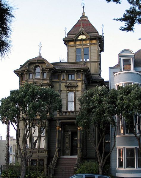 The finest existing example of San Francisco Stick Style of Victorian Architecture in San Francisco California. Victorian Style House, Old Victorian Homes, Victorian Style Homes, Victorian Mansions, Victorian Architecture, Painted Ladies, Victorian Houses, Victorian House, Beautiful Houses