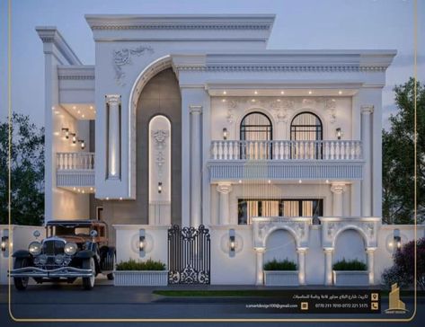 Classical Exterior Elevation, Neo Classical Architecture Exterior, Kothi Design Villas, Neoclassical House Exterior, Classical House Elevation, Classical Architecture Exterior, Neo Classic House, Classic Home Design, Classic Villa Exterior