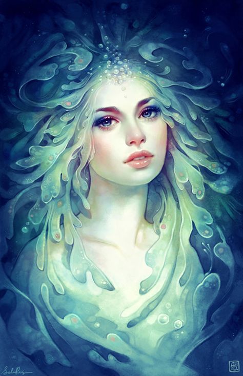 Digital Painting by Anna Dittmann | Cuded Seaweed Hair, Fair Face, Heroic Fantasy, Amazing Gifs, Charcoal Drawings, Sea Dragon, Art Et Illustration, Norman Rockwell, Art And Illustration